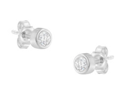 10K White Gold 1/5 Cttw Round Brilliant-Cut Near Colorless Diamond Bezel-Set Stud Earrings (H-I Color, I1-I2 Clarity)