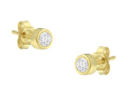 10K Yellow Gold 1/5 Cttw Round Brilliant-Cut Near Colorless Diamond Bezel-Set Stud Earrings (H-I Color, I1-I2 Clarity)