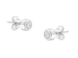 10K White Gold 1/4 Cttw Round Brilliant-Cut Near Colorless Diamond Bezel-Set Stud Earrings (H-I Color, I1-I2 Clarity)