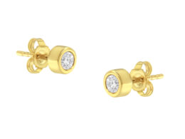 10K Yellow Gold 1/4 Cttw Round Brilliant-Cut Near Colorless Diamond Bezel-Set Stud Earrings (H-I Color, I1-I2 Clarity)