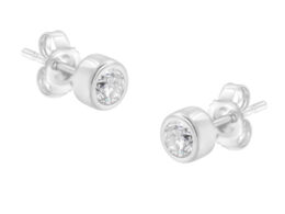 10K White Gold 0.30 Cttw Round Brilliant-Cut Near Colorless Diamond Bezel-Set Stud Earrings (H-I Color, I1-I2 Clarity)
