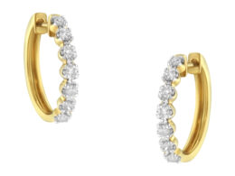10KT Yellow Gold Diamond Huggy Hoop Earrings (1/2 cttw, J-K Color, I2-I3 Clarity)