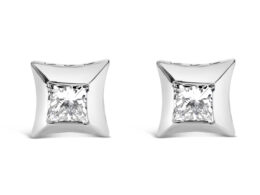 10K White Gold 1/2 Cttw Invisible Set Princess-Cut Diamond Stud Earrings (H-I Color, SI2-I1 Clarity)