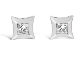 10K White Gold 1/5 Cttw Invisible Set Princess-Cut Diamond Stud Earrings (H-I Color, SI2-I1 Clarity)