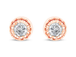 10K Rose Gold Plated .925 Sterling Silver 3/8 Cttw Diamond Miracle Set Stud Earrings (J-K Color, I-3 Clarity)