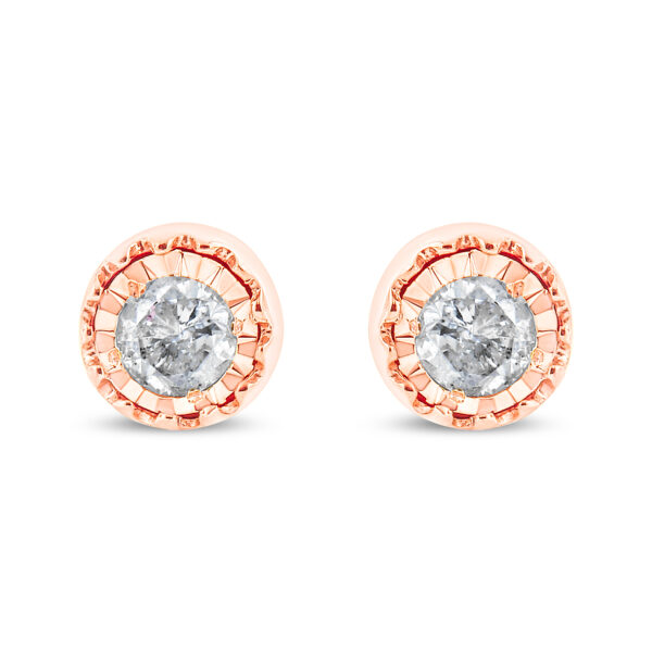 10K Rose Gold Plated .925 Sterling Silver 3/8 Cttw Diamond Miracle Set Stud Earrings (J-K Color, I-3 Clarity)