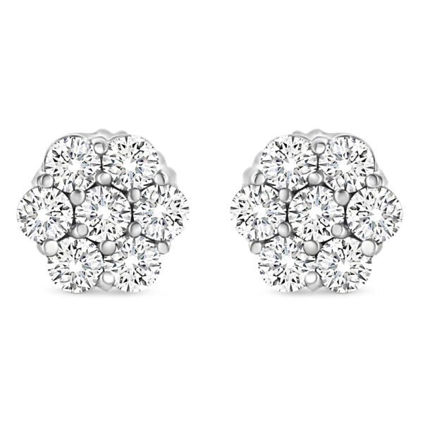 14K White Gold 1/3 Cttw Floral Cluster Diamond Stud Earrings with Screw backs (I-J Color, SI2-I1 Clarity)
