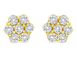 14K Yellow Gold 1/2 Cttw Round Brilliant Cut Diamond Floral Cluster Screwback Stud Earrings (I-J Color, SI2-I1 Clarity)