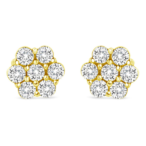 14K Yellow Gold 1/2 Cttw Round Brilliant Cut Diamond Floral Cluster Screwback Stud Earrings (I-J Color, SI2-I1 Clarity)