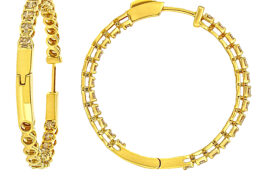 10K Yellow Gold Plated .925 Sterling Silver 3.00 Cttw Round Stone Champagne Diamond Inside-Out Hoop Earrings (Champagne Color, I1-I2 Clarity)