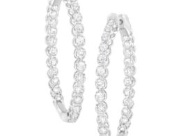 14K White Gold 2 cttw Diamond Hoop Earrings (I-J Clarity, I1-I2 Color)