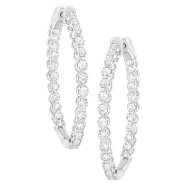 14K White Gold 2 cttw Diamond Hoop Earrings (I-J Clarity, I1-I2 Color)