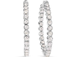 14K White Gold 7.0 Cttw Diamond 1-¾ Inside Out Hinged Leverback Hoop Earrings (I-J Color, I2-I3 Clarity)