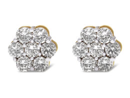 14K Yellow Gold 2.0 Cttw Diamond Floral Cluster Stud Earring with Screw Back (H-I Color, SI1-SI2 Clarity)