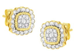 10K Yellow Gold Plated .925 Sterling Silver 1/2 cttw Round-Cut Diamond Halo Sunburst Stud Earrings (I-J Color, I2-I3 Clarity)
