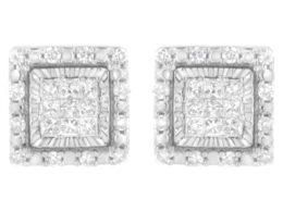 10K White Gold 1/2 cttw Invisible Set Princess-Cut Diamond Square Stud Earring (I-J Color, I1-I2 Clarity)