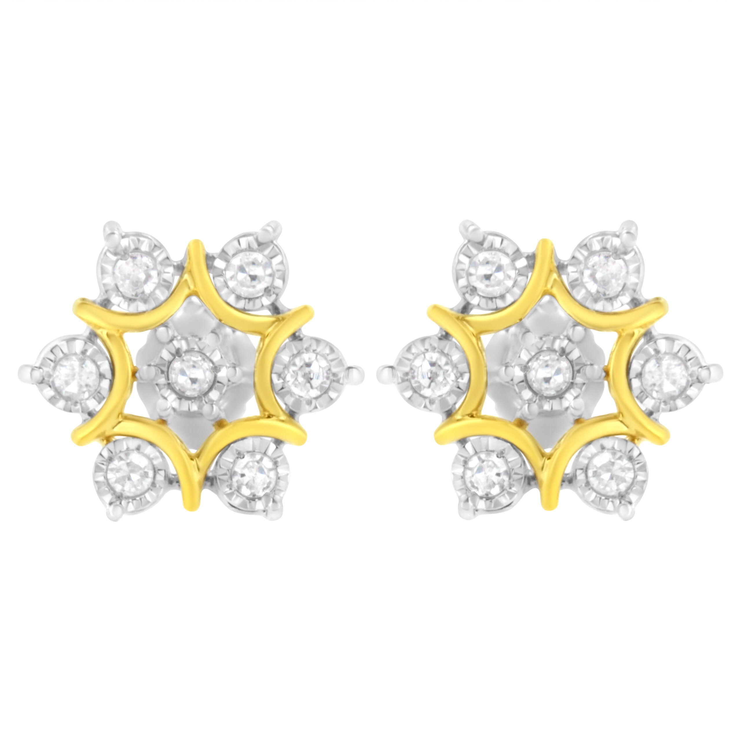 10K Yellow Gold Plated .925 Sterling Silver 1/4 Cttw Miracle Set Round-Cut Diamond Floral Earring (I-J Color, I2-I3 Clarity)