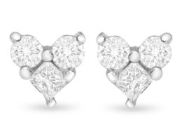 10K White Gold 1/4 cttw Round and Princess-cut Diamond Composite Heart Shape Stud Earring (I-J Color, I1-I2 Clarity)