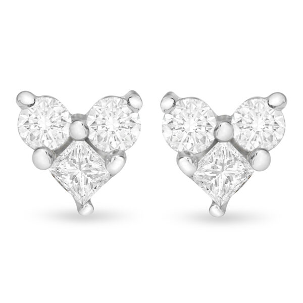 10K White Gold 1/4 cttw Round and Princess-cut Diamond Composite Heart Shape Stud Earring (I-J Color, I1-I2 Clarity)