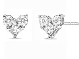 10K White Gold 3/4 Cttw Diamond 3 Stone Trio Heart Stud Earring (I-J Color, I1-I2 Clarity)