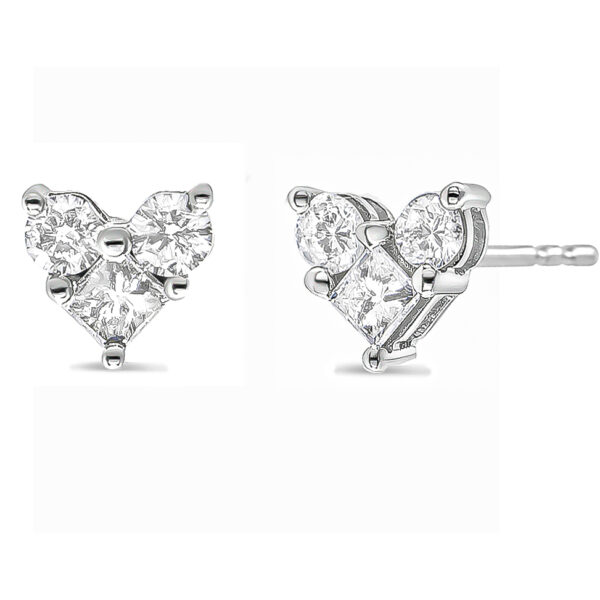 10K White Gold 3/4 Cttw Diamond 3 Stone Trio Heart Stud Earring (I-J Color, I1-I2 Clarity)
