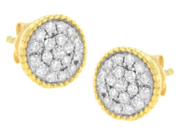 10K Yellow Gold Plated .925 Sterling Silver 1/2 cttw Diamond Floral Cluster Milgrained Stud Earring (I-J Color, I2-I3 Clarity)