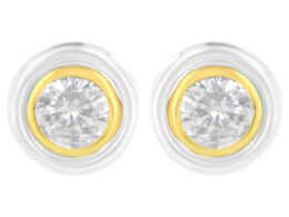 10K Yellow & White Two-Tone Gold 1/5 Cttw Round Brilliant-Cut Near Colorless Diamond Bezel-Set Stud Earrings with Screw Backs (J-K Color, I1-I2 Clarity)