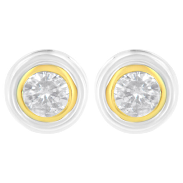 10K Yellow & White Two-Tone Gold 1/5 Cttw Round Brilliant-Cut Near Colorless Diamond Bezel-Set Stud Earrings with Screw Backs (J-K Color, I1-I2 Clarity)