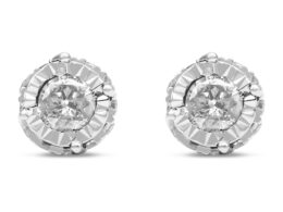10K White Gold 1/2 Cttw Miracle-Set Round Brilliant-Cut Diamond Stud Earrings with Hidden Halo (I-J ,I2-I3)