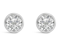 14K White Gold 2.0 Cttw Lab Grown Diamond Screw-Back Classic Bezel Solitaire Stud Earrings (G-H Color, VS2-SI1 Clarity)