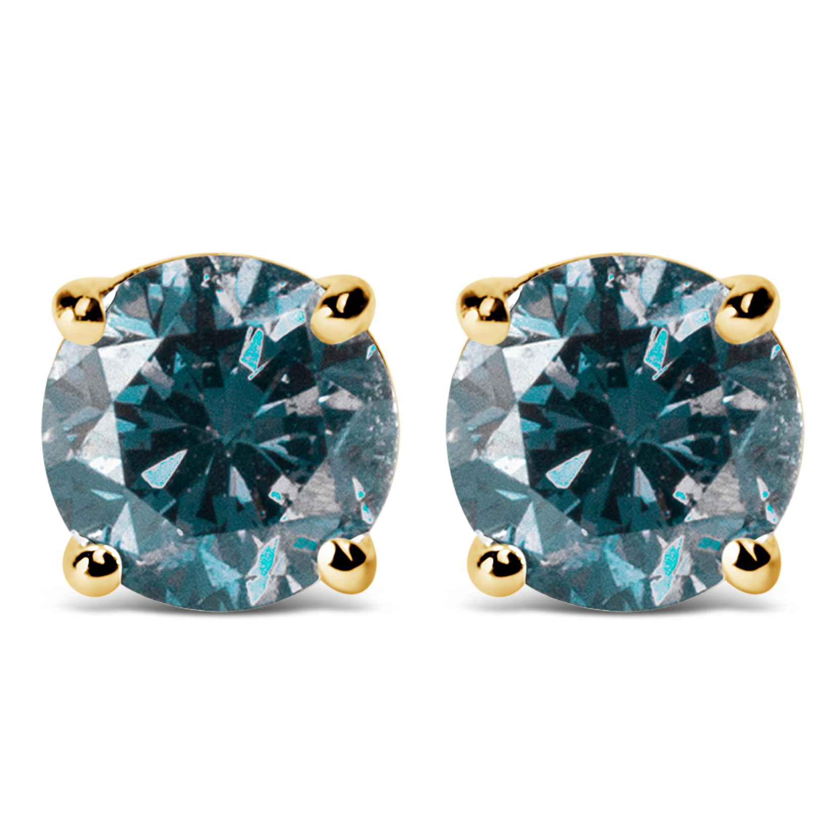 14K Yellow Gold 1/2 Cttw Round Brilliant Cut Lab Grown Blue Diamond 4-Prong Classic Solitaire Stud Earrings (Blue Color, VVS2-VS1 Clarity)