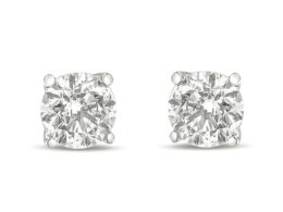 10K White Gold 1.0 Cttw Lab Created Round Brilliant Cut White Diamond Classic 4-Prong Solitaire Stud Earrings (E-F Color, VVS2-VS1 Clarity)