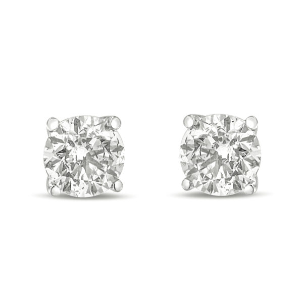10K White Gold 1.0 Cttw Lab Created Round Brilliant Cut White Diamond Classic 4-Prong Solitaire Stud Earrings (E-F Color, VVS2-VS1 Clarity)