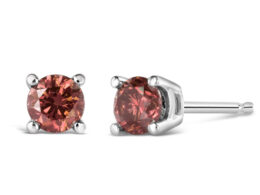 10K White Gold 1.0 Cttw Lab Created Round Brilliant Cut Pink Diamond Classic 4-Prong Solitaire Stud Earrings (Fancy Pink Color, VVS2-VS1 Clarity)