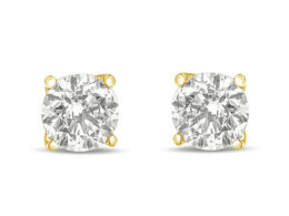 14K Yellow Gold 1.0 Cttw Round Brilliant Cut Lab Grown White Diamond 4-Prong Classic Solitaire Stud Earrings (G-H Color, VVS2-VS1 Clarity)