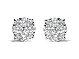 14K White Gold 2.00 Cttw Lab Grown Diamond Cluster Stud Earrings (G-H Color, VS1-VS2 Clarity)