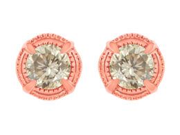 14K Rose Gold Plated .925 Sterling Silver 1.0 Cttw Round Brilliant Cut Diamond Solitaire Milgrain Stud Earrings (K-L Color, I2-I3 Clarity)