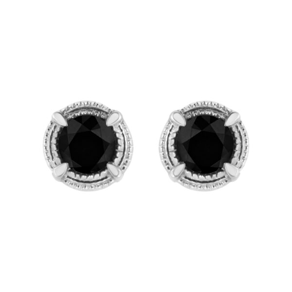 .925 Sterling Silver 3/4 cttw Treated Black Diamond Modern 4-Prong Solitaire Milgrain Stud Earrings (Black Color, I1-I2 Clarity)