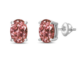 14K White Gold 1.0 Cttw Lab Grown Pink Oval 4 Prong Set Classic Diamond Solitaire Stud Earrings (Pink Color, VS2-SI1 Clarity)