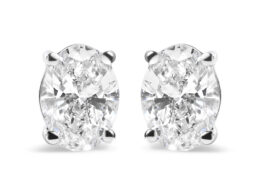14K White Gold 3/4 Cttw Oval Shape Lab Grown Diamond Solitaire Stud Earrings (F-G Color, VS1-VS2 Clarity)