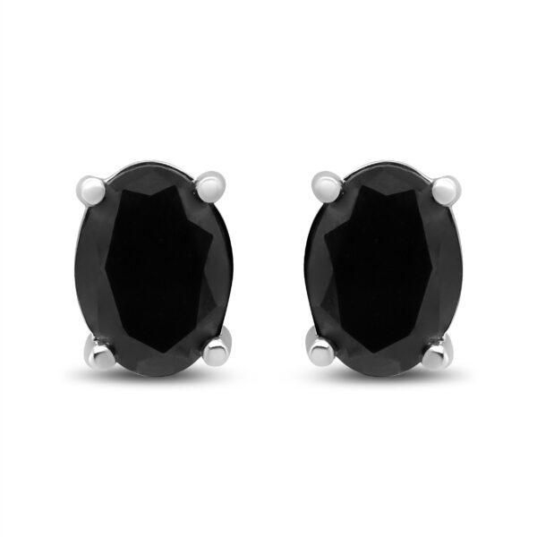 .925 Sterling Silver 2.0 Cttw Prong Set Treated Black Oval Diamond Stud Earring (Black Color, I2-I3 Clarity)