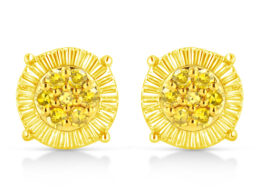 10K Yellow Gold Plated .925 Sterling Silver 1/4 Cttw Yellow Color Treated Diamond Cluster Flower Earrings (Yellow color, I2-I3 clarity)