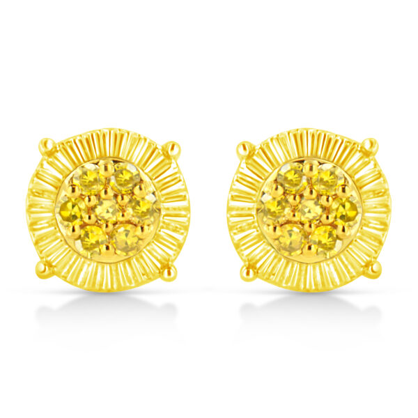 10K Yellow Gold Plated .925 Sterling Silver 1/4 Cttw Yellow Color Treated Diamond Cluster Flower Earrings (Yellow color, I2-I3 clarity)