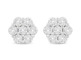 14K White Gold 1.0 Cttw Prong Set Round-Cut Diamond Floral Stud Earrings (H-I Color, I1-I2 Clarity)