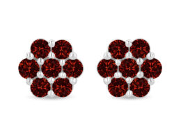 14K White Gold 1.0 Cttw Treated Red Diamond Prong Set 7 Stone Floral Stud Earrings (Treated Red Color, SI2-I1 Clarity)