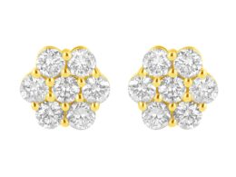14K Yellow Gold 1.0 Cttw Diamond Flower Earring (J-K Color, I1-I2 Clarity)