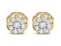 10K Yellow Gold Plated .925 Sterling Silver 1/2 Cttw Diamond Cluster Stud Earrings (J-K Color, I2-I3 Clarity)