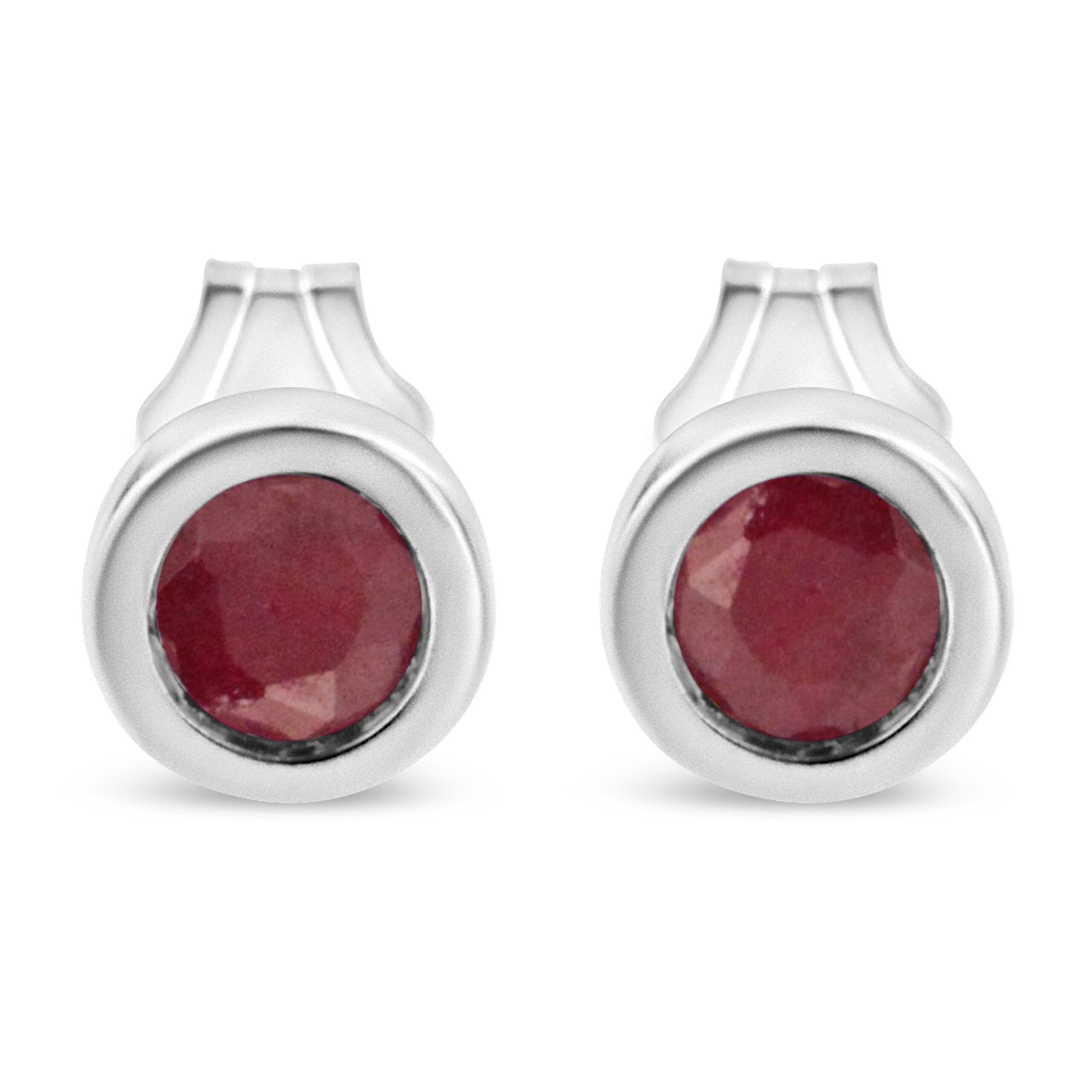 .925 Sterling Silver Bezel Set 3.5mm Created Red Garnet Gemstone Solitaire Stud Earrings