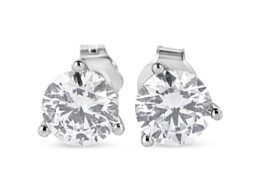 14K White Gold 2.0 Cttw 3-Prong Martini Set Brilliant Round-Cut Solitaire Lab Grown Diamond Screwback Stud Earrings (F-G Color, VS2-SI1 Clarity)