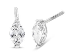14K White Gold 1/2 Cttw 2 Prong Set Marquise Solitaire Lab Grown Diamond Stud Earrings (F-G Color, VS2-SI1 Clarity)
